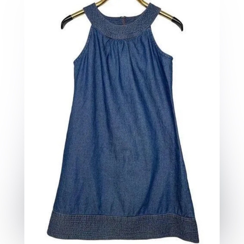 Speed Control Size Medium Denim Sleeveless A-line Dress Button‎ Back Neck